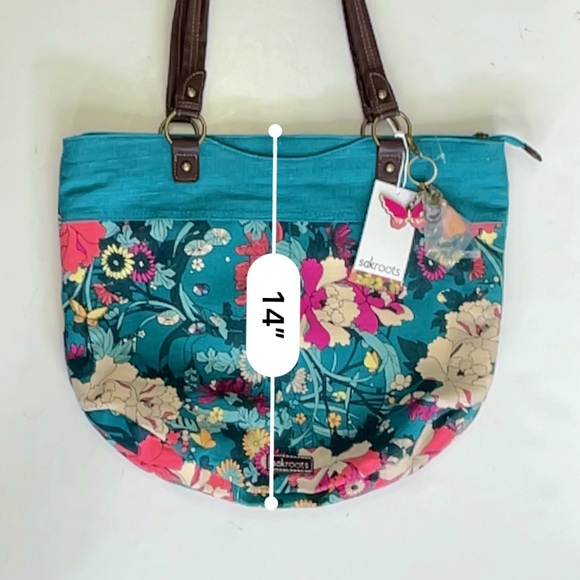 Sakroots Artist Circle Flower Power Teal Butterfly Joshua Davis Bag Tote - Picture 9 of 13